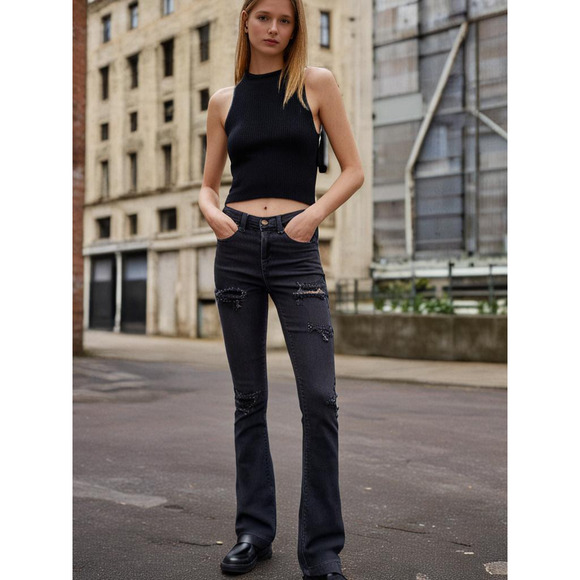 Topshop Moto Women's Jamie Jeans Denim Stretch Distressed Black Size W26xL30 - Picture 1 of 16